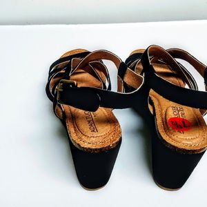- Black Swede leather wedge sandals